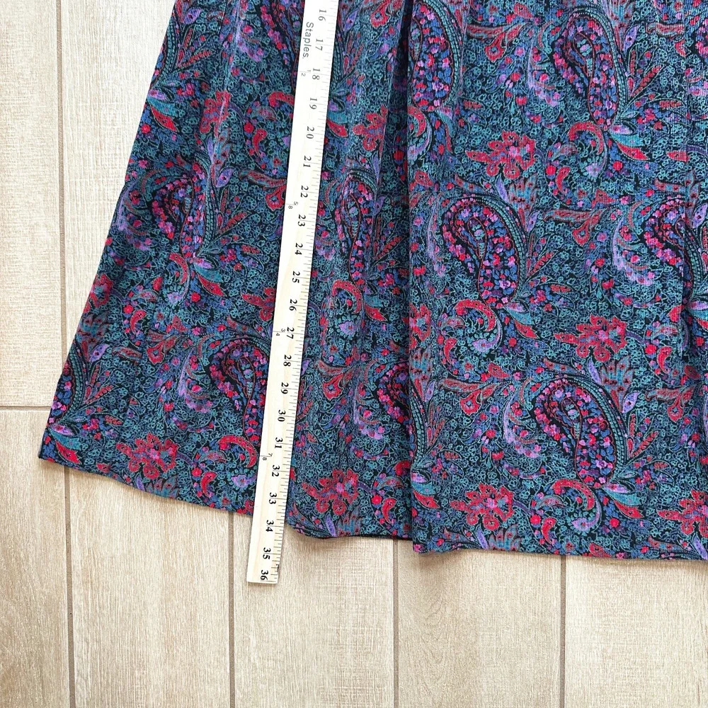 VTG 90s L L Bean Corduroy Paisley Midi Skirt Size 12 Cottagecore Pleated Prairie
